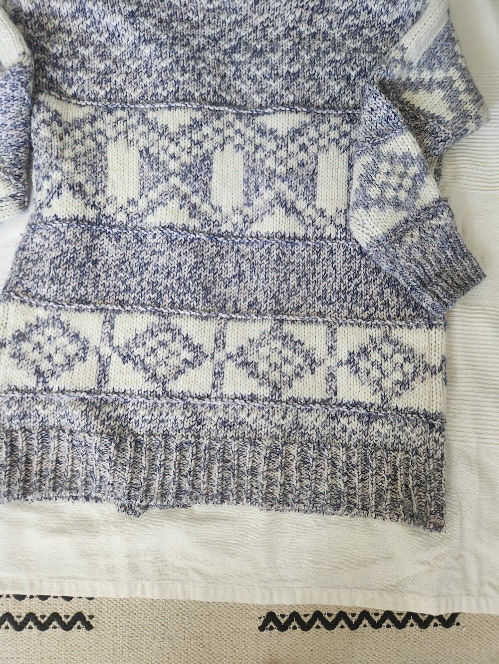 Fair Isle Chunky Knitted Cardigan Cream Purple Violet Fits Size XS S SM - Picture 7 of 10